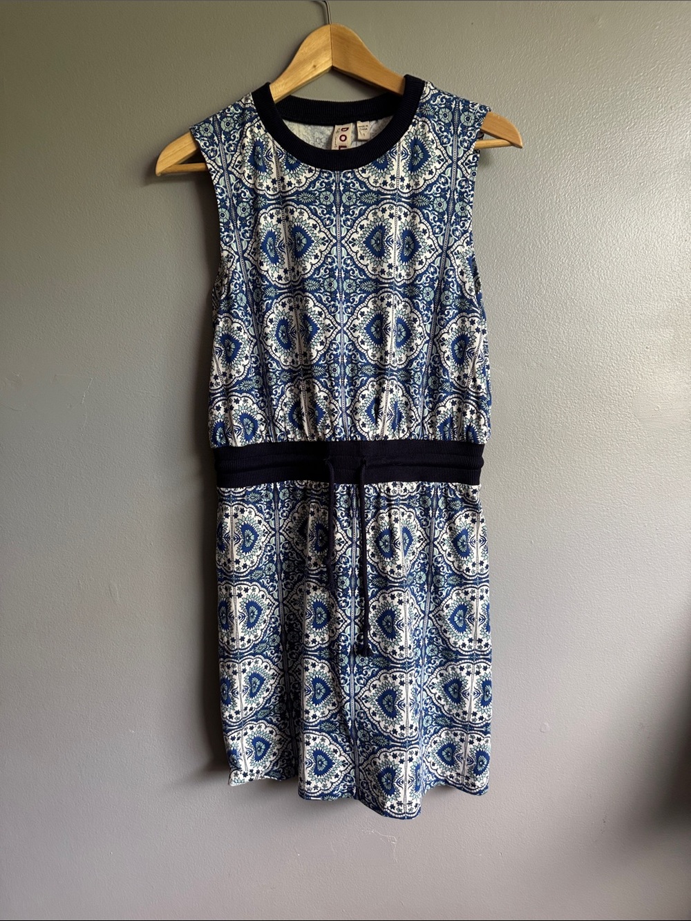 dolan Navy & White Tile-Print Sleeveless Midi Dress
